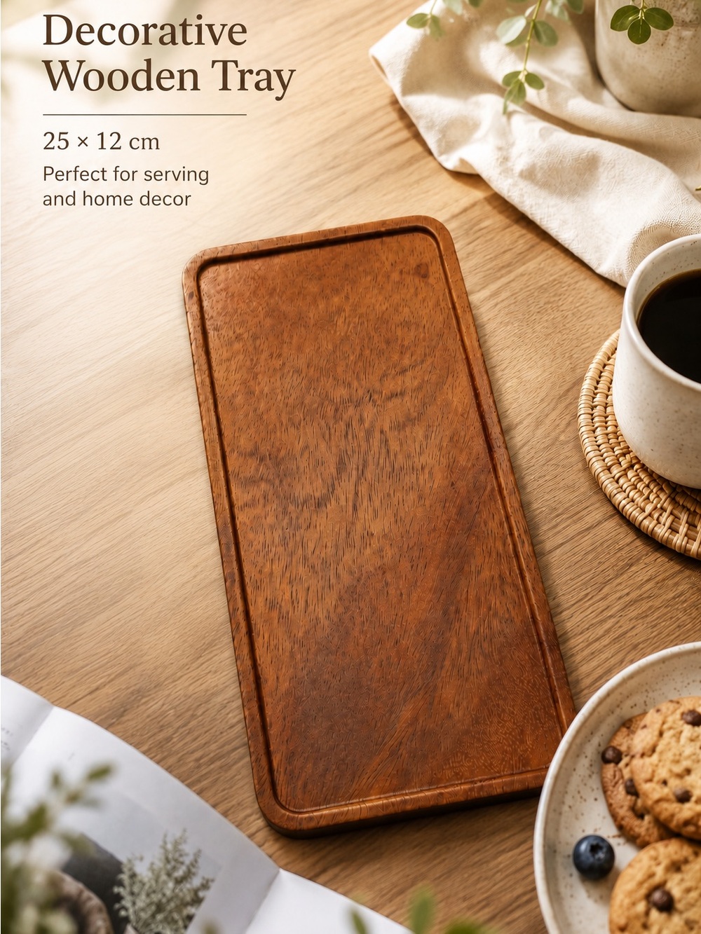 Solid Rectangular Wood Serving Tray - Chestnut
